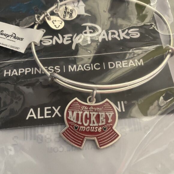 Disney Alex & Ani Mickey Mouse Red Shorts Silver Bangle Bracelet Energy Tech NEW - Picture 2 of 6